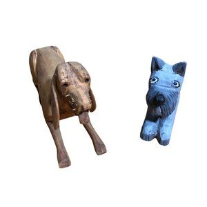 Hand-Carved Wooden Dogs Hound Hunting Schnauzer Figure Primitive Rustic Decor